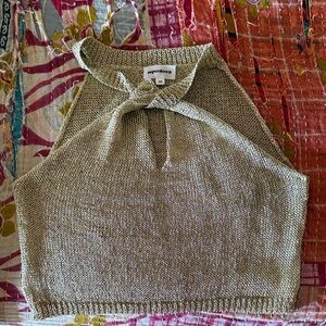 superdown Shimmer Knit Halter Crop Top - Gold